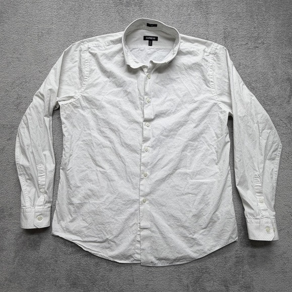 Express Shirt Mens 15-15.5 White Micro Dot Long Sleeve Slim Fit Button Down - Picture 1 of 7